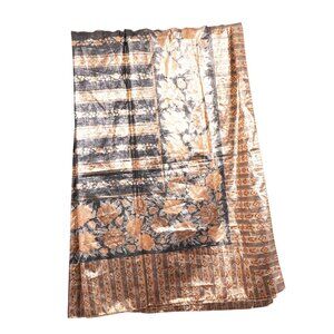 Weavers Workshop Floral Metallic Scarf VTG Italy Black Peach Roses Geometric